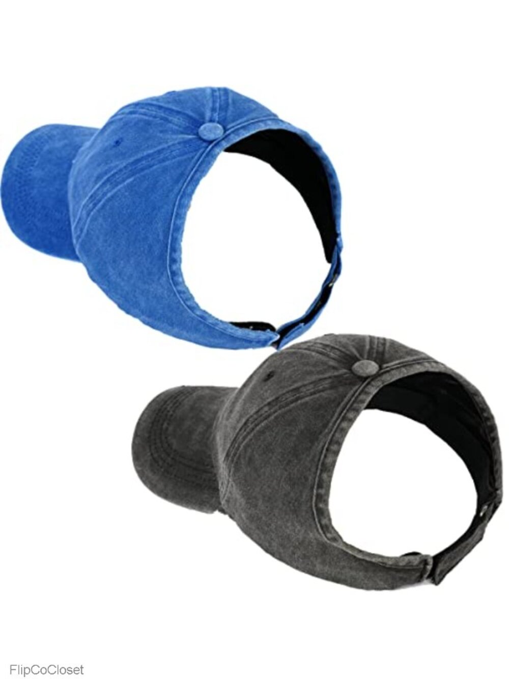 2 Pack Backless Baseball Caps for Women Curly Hair Ponytail Hat - Cotton